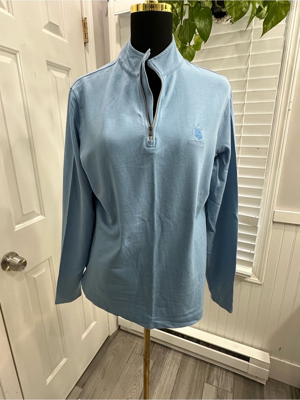 Dunhill Sky Blue Zip-Neck Men's Sweater